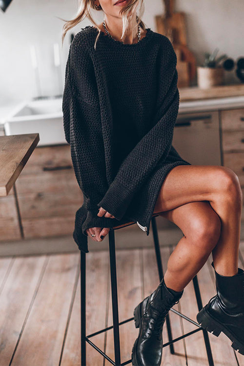 Cozy Drop Shoulder Side Split Loose Fit Knit Sweater