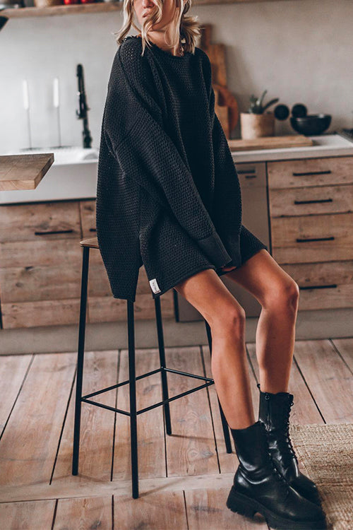 Cozy Drop Shoulder Side Split Loose Fit Knit Sweater