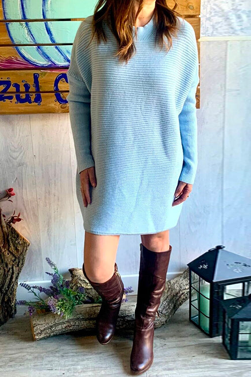 Crewneck Dolman Sleeves Shift Sweater Dress