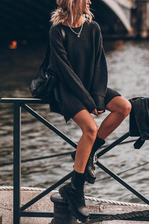 Cozy Drop Shoulder Side Split Loose Fit Knit Sweater