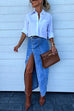 Priyavil High Rise Button Down Slit Denim Skirt