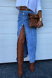 Priyavil High Rise Button Down Slit Denim Skirt
