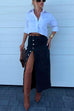 Priyavil High Rise Button Down Slit Denim Skirt