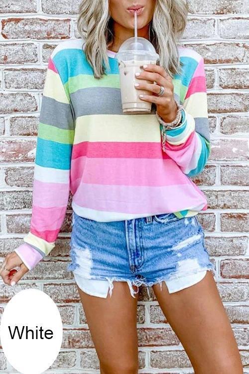 Priyavil Candy Striped Long Sleeves Pullover Top