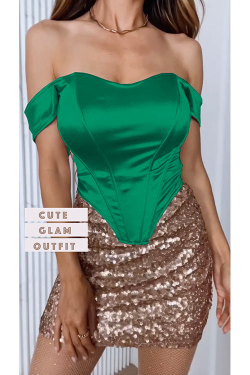 Priyavil Off Shoulder Satin Corset Tube Top