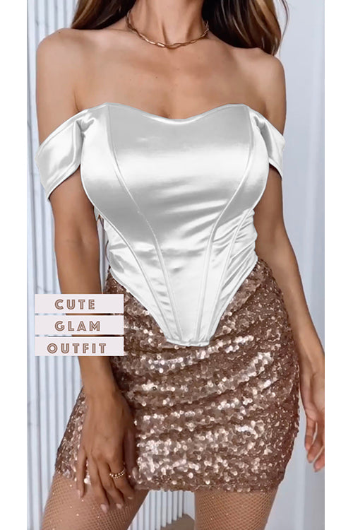 Priyavil Off Shoulder Satin Corset Tube Top