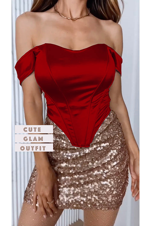 Priyavil Off Shoulder Satin Corset Tube Top