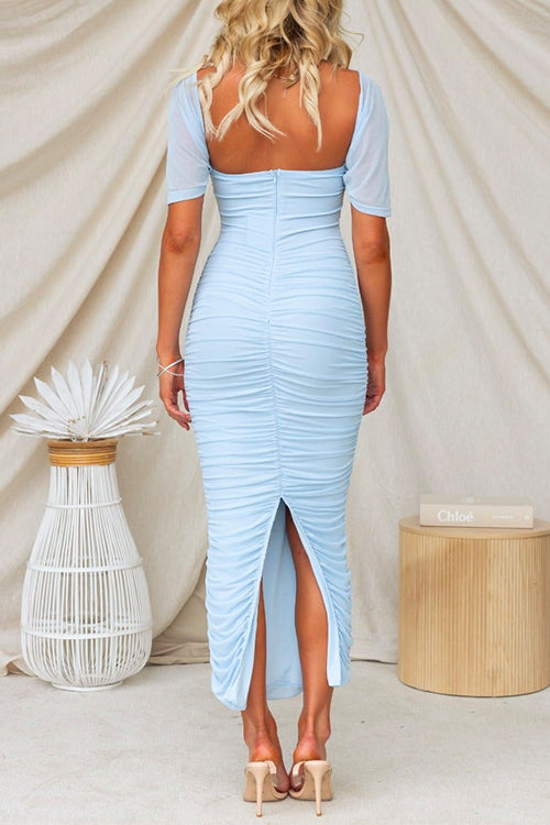 Priyavil Off Shoulder Ruched Bodycon Maxi Party Dress