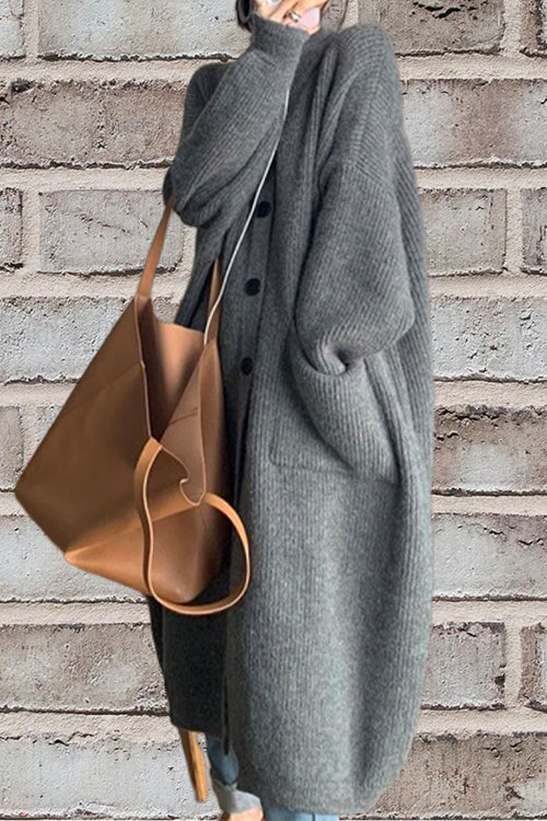 Priyavil Collared Button Down Pocketed Long Sweater Cardigan