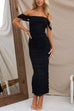 Priyavil Off Shoulder Ruched Bodycon Maxi Party Dress