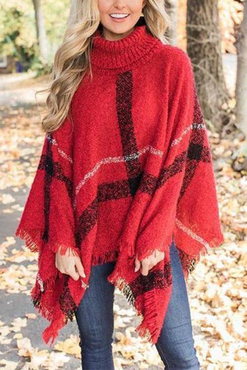 Priyavil Burberry Plaid Tassel Poncho Sweater