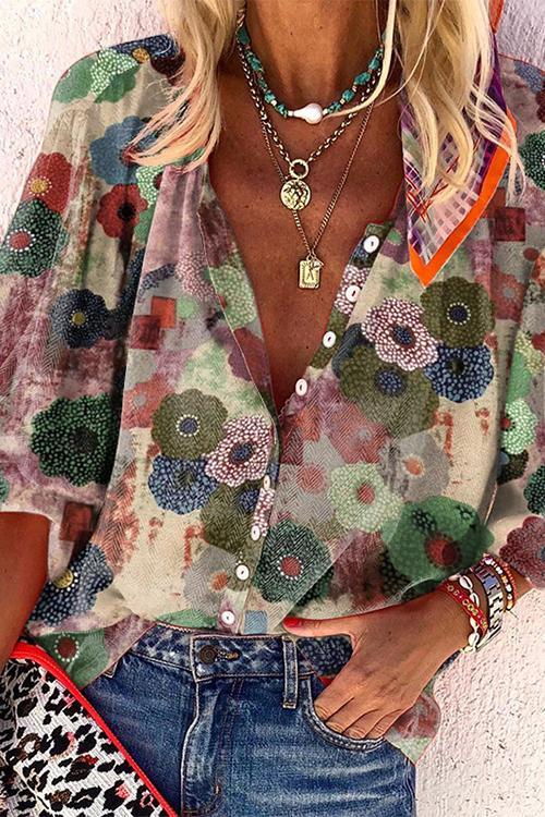 Priyavil Floral Printed Bubble Sleeve Blouse Shirt