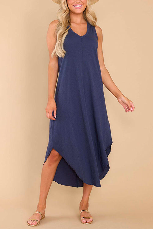 Priyavil V Neck Curve Hem Casual Comfy Tank Dress