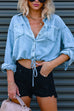 Priyavil Long Sleeves Drawstring Hem Cropped Denim Shirt