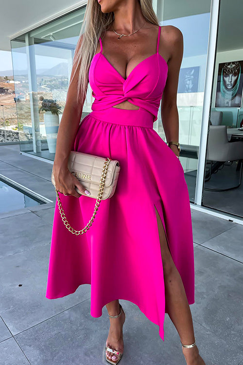 Priyavil V Neck Backless Twist Front Cut Out Slit Cami Party Dress