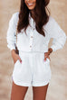 Priyavil Solid Long Sleeve Blouse Shirt Elastic Waist Shorts Set
