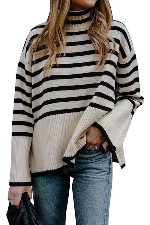 Priyavil Turtleneck Side Split Striped Sweater