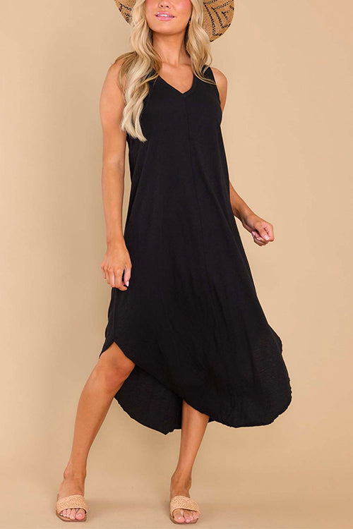 Priyavil V Neck Curve Hem Casual Comfy Tank Dress