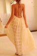 Priyavil Halter Backless Ruffle Trim Swing Maxi Beach Cover Up Dress