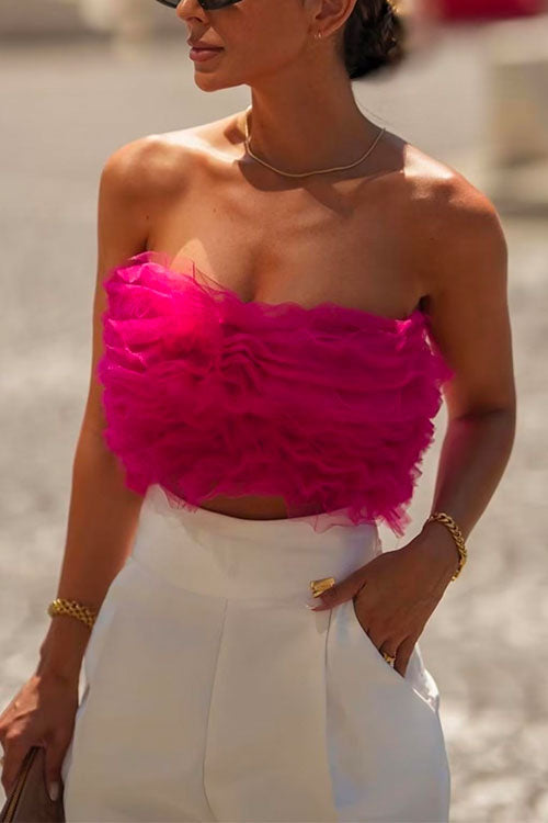 Priyavil Sweet Ruffle Mesh Crop Tube Top