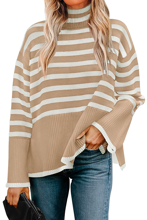 Priyavil Turtleneck Side Split Striped Sweater