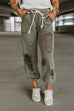 Priyavil Casual Tie Waist Ripped Cut Out Joggers