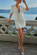 Priyavil Deep V Neck Short Sleeves Rhinestone Bow Mini Dress