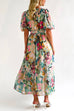 Priyavil V Neck Frilled Waist Floral Printed Maxi Swing Dress