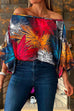 Priyavil Off Shoulder Lantern Sleeve Printed Loose Pullovers