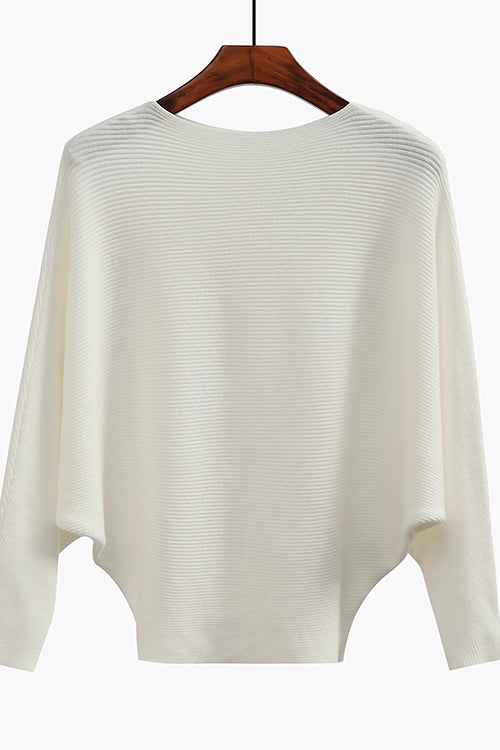 Priyavil Boat Neck Batwing Sleeves Ribbed Knit Sweater
