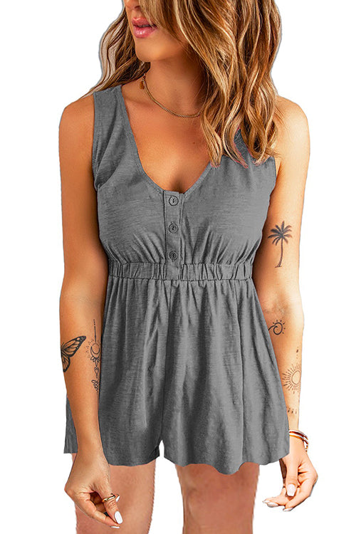 Priyavil V Neck Buttons Sleeveless Shorts Romper