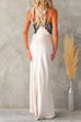 Priyavil V Neck Adjustable Strap Lace Splice Maxi Party Dress