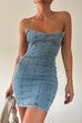 Priyavil Strapless Tube Top Denim Mini Bodycon Dress