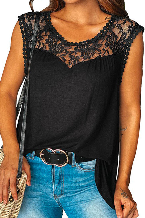 Priyavil Solid Lace Splice Sleeveless Top