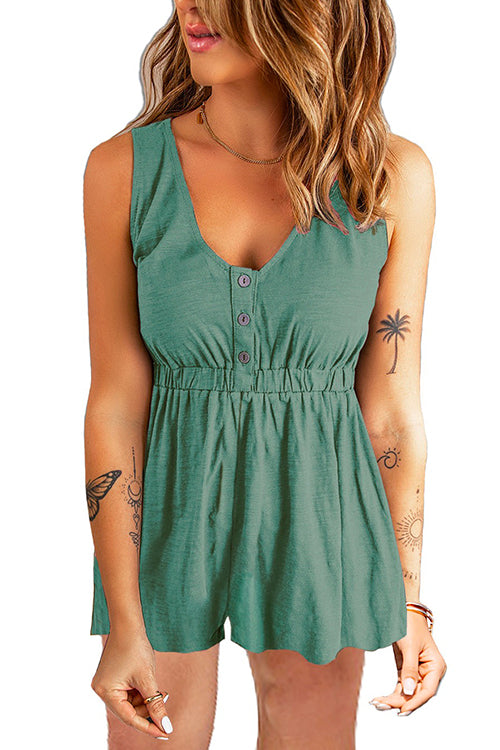Priyavil V Neck Buttons Sleeveless Shorts Romper