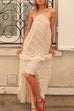 Priyavil Halter Backless Ruffle Trim Swing Maxi Beach Cover Up Dress