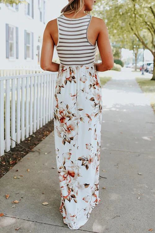 Priyavil Stripes Splice Floral Tank Maxi Dress