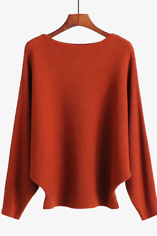 Priyavil Boat Neck Batwing Sleeves Ribbed Knit Sweater