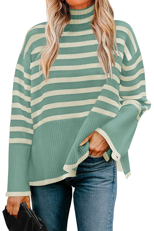 Priyavil Turtleneck Side Split Striped Sweater