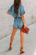 Priyavil V Neck Short Sleeves Tie Waist Pockets Denim Romper