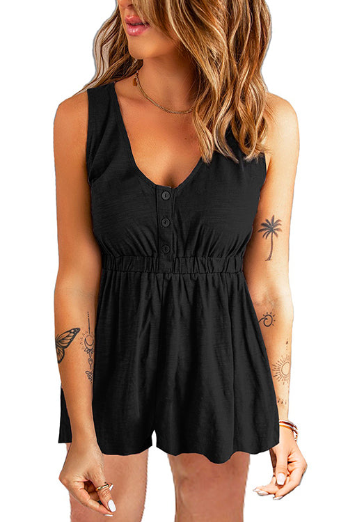 Priyavil V Neck Buttons Sleeveless Shorts Romper