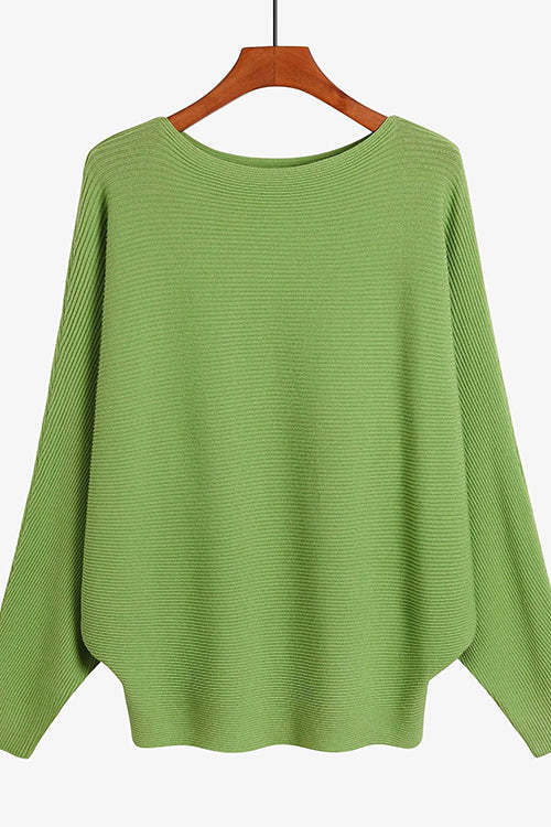 Priyavil Boat Neck Batwing Sleeves Ribbed Knit Sweater