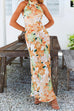 Priyavil Tie Neck Backless Floral Printed Maxi Flowy Dress