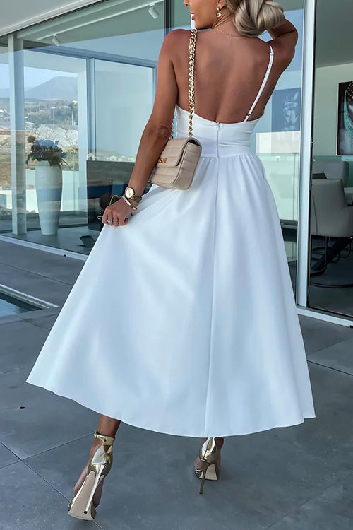 Priyavil V Neck Backless Twist Front Cut Out Slit Cami Party Dress