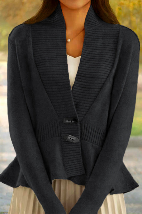 Priyavil V Neck Button Up Ruffle Hem Sweater Cardigan