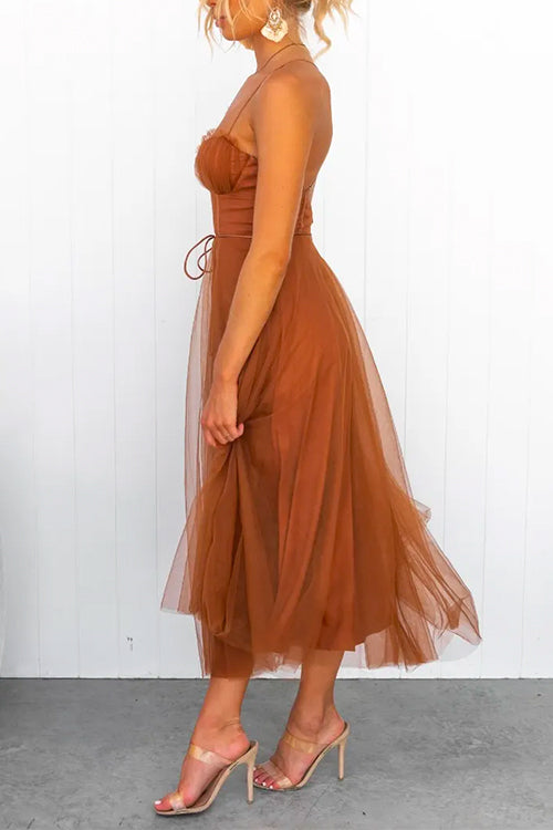 Priyavil Open Back Waisted Swing Maxi Cami Tulle Dress