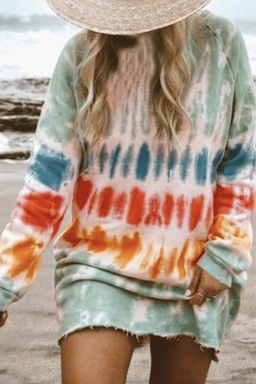 Priyavil Long Sleeve Tie Dye Sweatshirt Dress