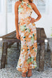 Priyavil Tie Neck Backless Floral Printed Maxi Flowy Dress