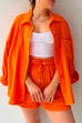 Priyavil Drop Shoulder Long Sleeves Blouse Shirt Drawstring Waist Shorts Set
