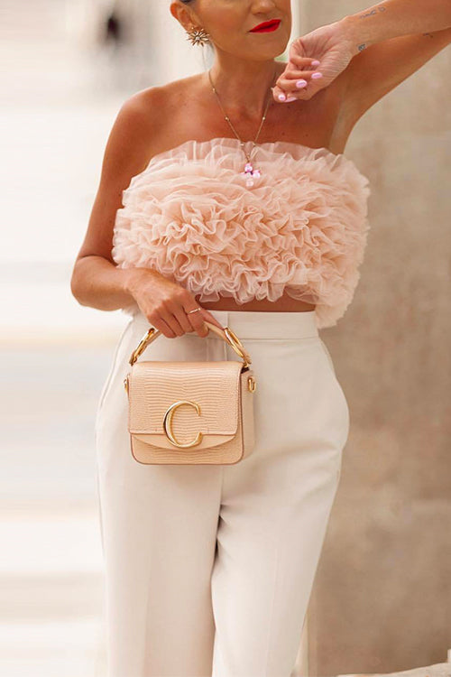 Priyavil Sweet Ruffle Mesh Crop Tube Top